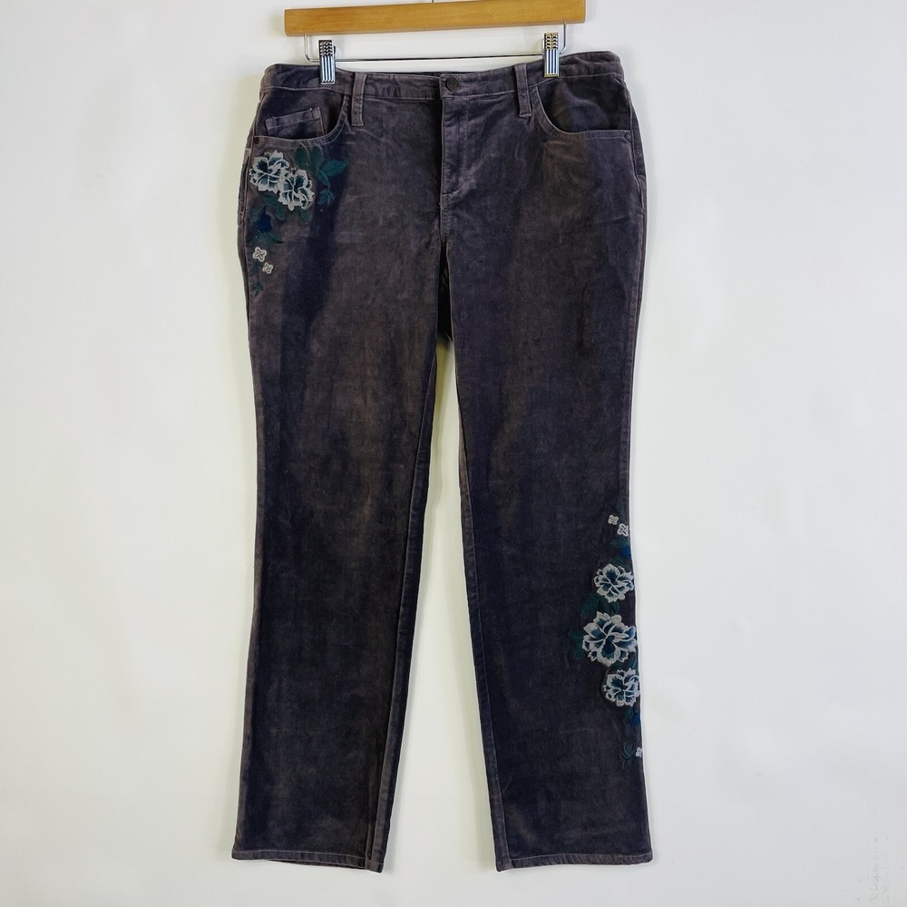 Sundance‎ Womens 31 Petite Velveteen Pants Taupe Floral Festival Boho Earthy